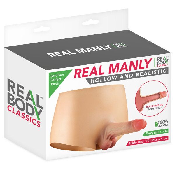 Силіконові трусики з порожнистим фалоімітатором Real Body Real Manly Hollow, для нього