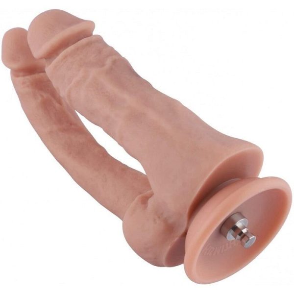 Двойной фаллоимитатор для секс-машин Hismith Double Penetrator 9.8″, KlicLok и присоска