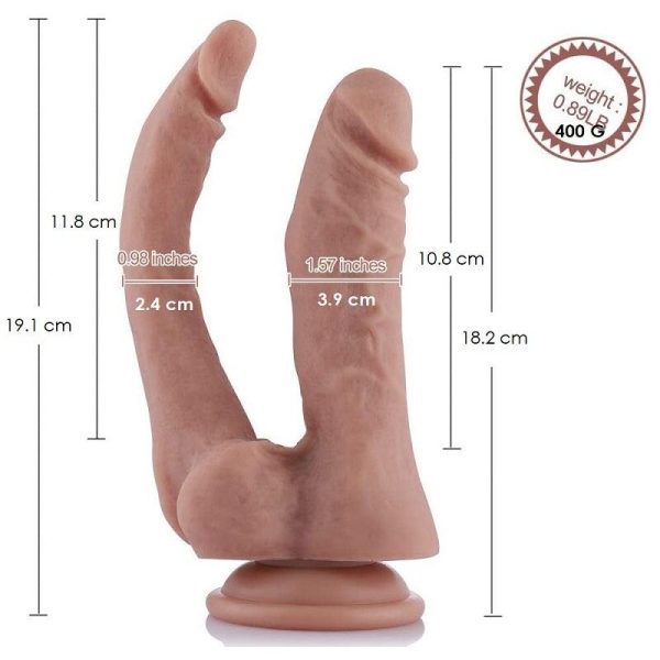 Двойной фаллоимитатор для секс-машин Hismith Double Penetrator 9.8″, KlicLok и присоска