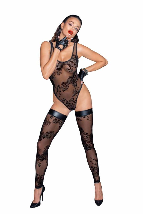 Боді Noir Handmade F242 Tulle body with patterned flock embroidery