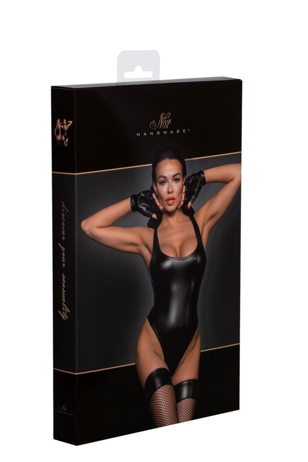 Боді з мокрим ефектом Noir Handmade F244 Powerwetlook body with high cut bottom hem