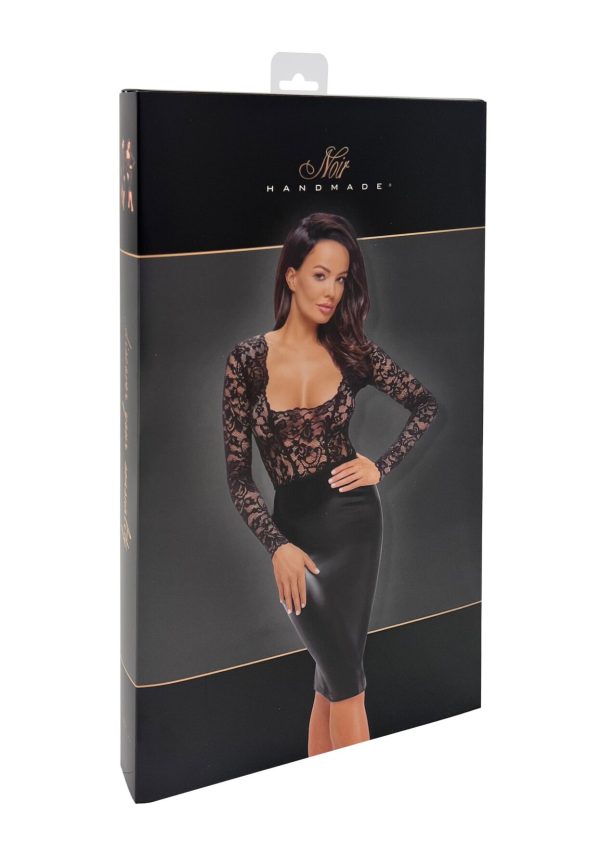 Сукня Noir Handmade F295 Euphoria, , мереживо, глибоке декольте, спідниця міді під латекс