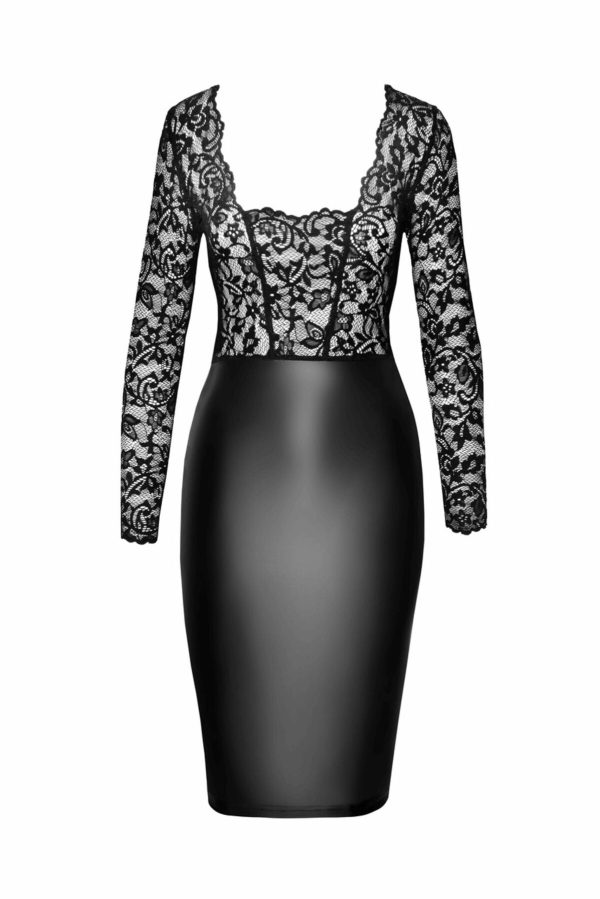 Сукня Noir Handmade F295 Euphoria, , мереживо, глибоке декольте, спідниця міді під латекс
