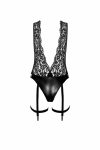 Боді Noir Handmade F297 Libido, чорне, мереживо, низ під латекс, відкритий доступ