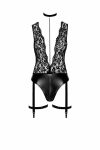 Боді Noir Handmade F297 Libido, чорне, мереживо, низ під латекс, відкритий доступ