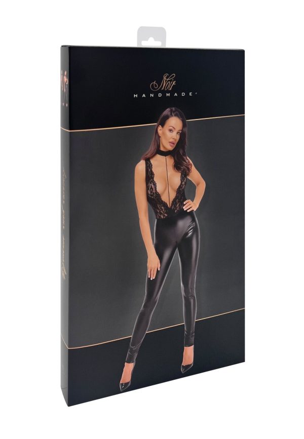 Комбінезон Noir Handmade F298 Libido, під латекс, мереживний верх, чокер, знімне намисто