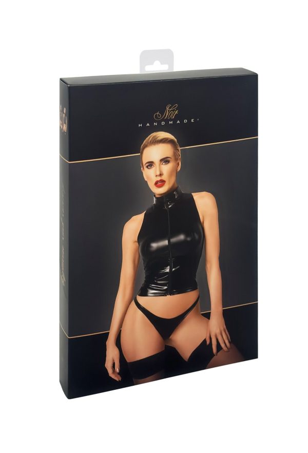 Топ Noir Handmade F324 Glam, , халтер, на блискавці, вінілові вставки, комір-стійка