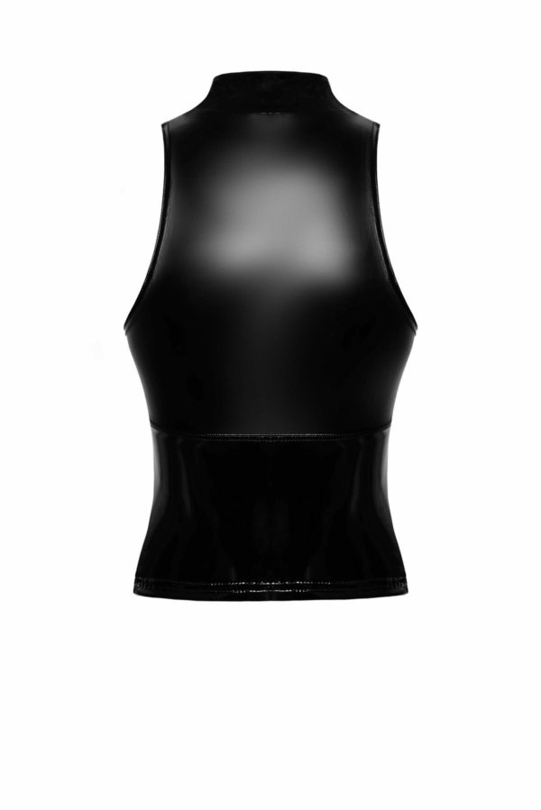 Топ Noir Handmade F324 Glam, , халтер, на блискавці, вінілові вставки, комір-стійка