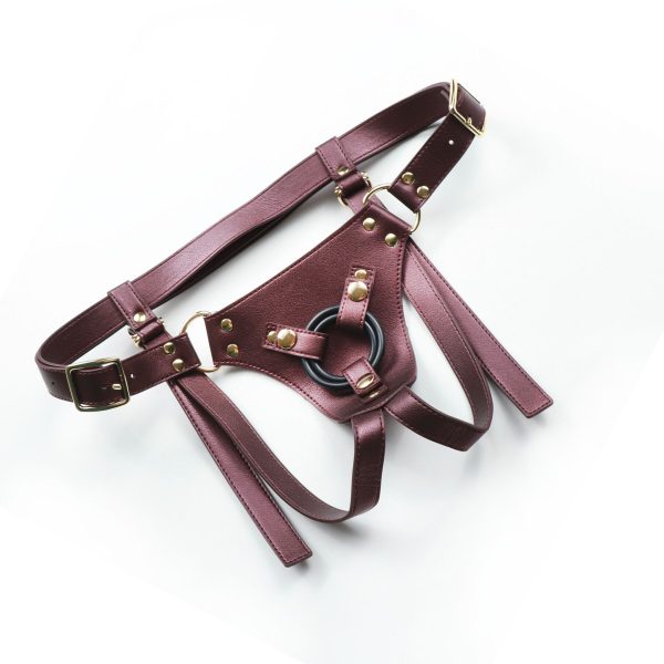 Трусики для страпона Strap-On-Me Harness Generous Aubergine, искусственная кожа, регулируемые ремни, сменные крепления д