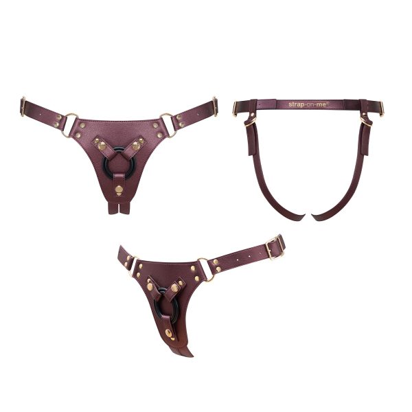 Трусики для страпона Strap-On-Me Harness Generous Aubergine, искусственная кожа, регулируемые ремни, сменные крепления д