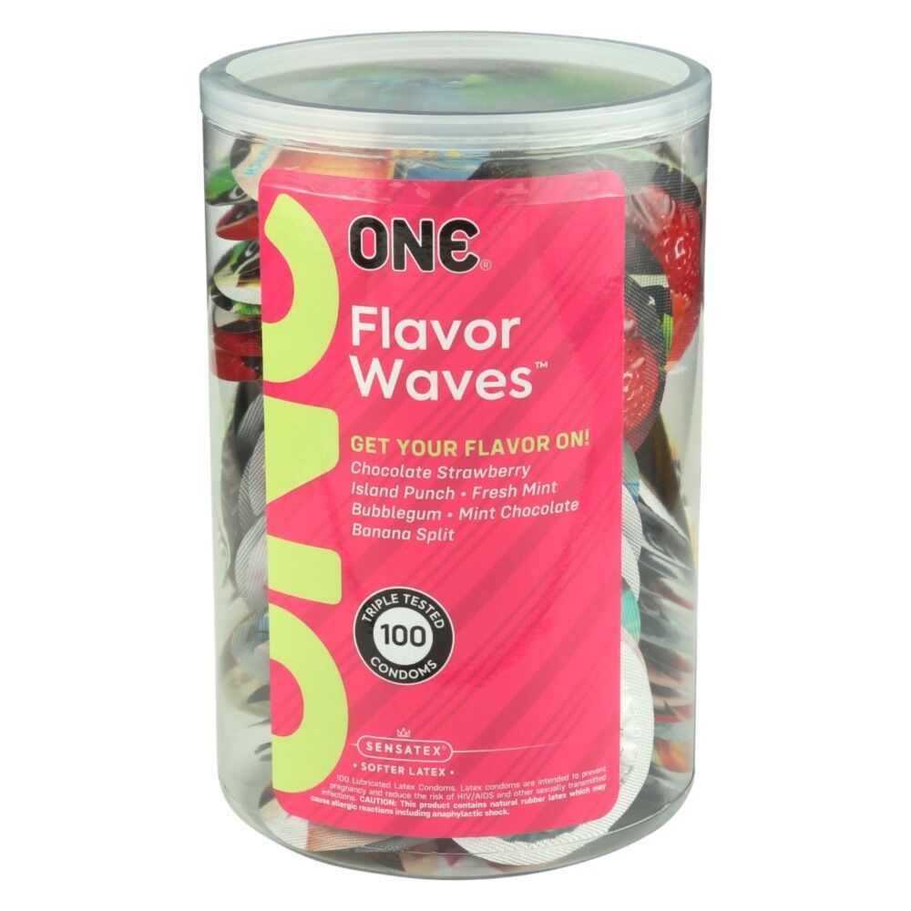 Набор ароматизированных презервативов ONE FlavorWaves, 100 шт, 6 ароматов, 6 цветов, упаковка-тубус