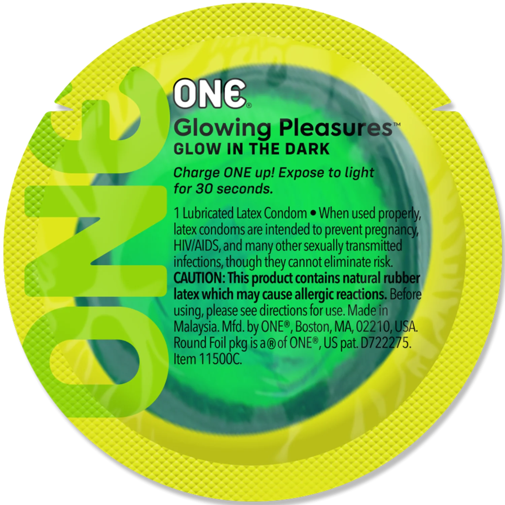Презерватив ONE Glowing Pleasures, 1 шт, светится в темноте, со смазкой