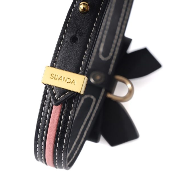 Нашийник з повідцем LOCKINK SEVANDA Love Heart Butterfly Leather Collar Set, чорно- з бантом