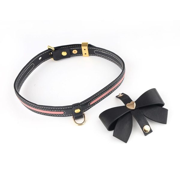 Нашийник з повідцем LOCKINK SEVANDA Love Heart Butterfly Leather Collar Set, чорно- з бантом
