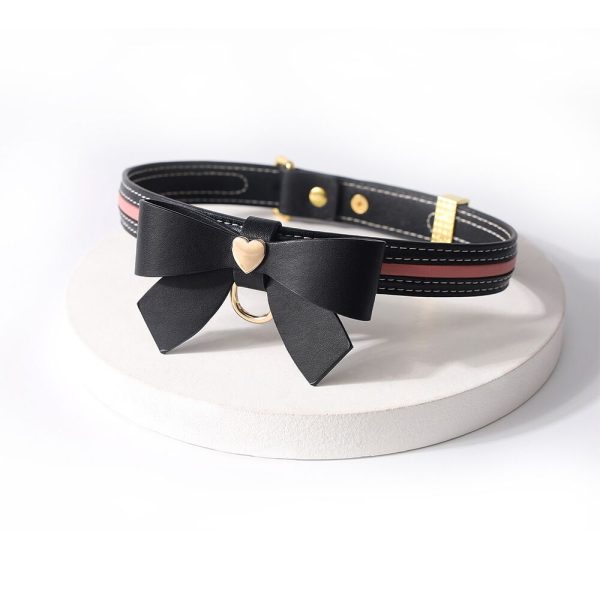 Нашийник з повідцем LOCKINK SEVANDA Love Heart Butterfly Leather Collar Set, чорно- з бантом