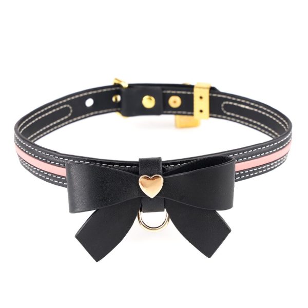 Нашийник з повідцем LOCKINK SEVANDA Love Heart Butterfly Leather Collar Set, чорно- з бантом