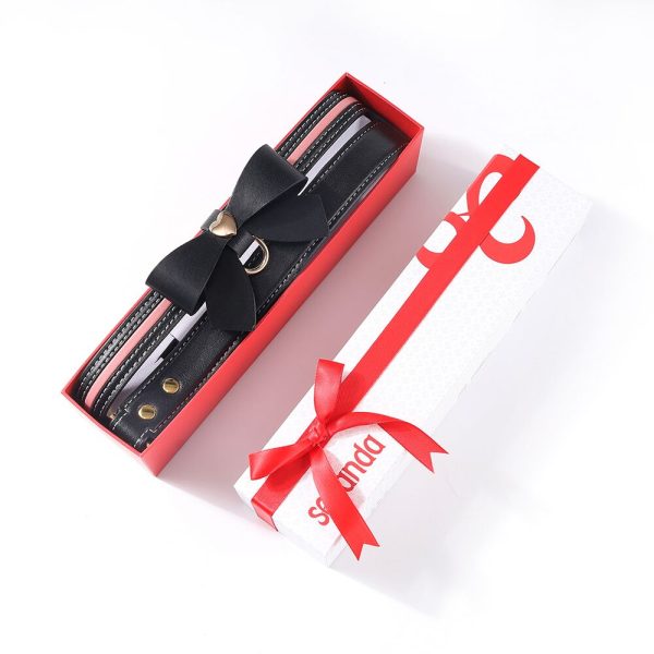 Нашийник з повідцем LOCKINK SEVANDA Love Heart Butterfly Leather Collar Set, чорно- з бантом