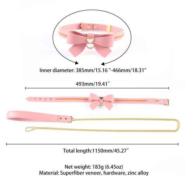 Нашийник з повідцем LOCKINK SEVANDA Love Heart Butterfly Leather Collar Set, з бантом