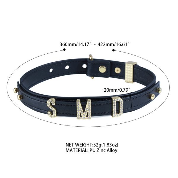 Нашийник LOCKINK Dark DIY Alphabet Collar, штучна шкіра, букви зі стразами