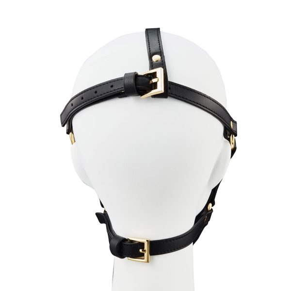 Маска-збруя для мінету LOCKINK SEVANDA Blowjob Head Harness, чорна, з м’якою вставкою у вигляді губ