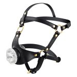 Маска-збруя для мінету LOCKINK SEVANDA Blowjob Head Harness, чорна, з м’якою вставкою у вигляді губ