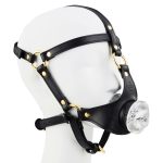 Маска-збруя для мінету LOCKINK SEVANDA Blowjob Head Harness, чорна, з м’якою вставкою у вигляді губ