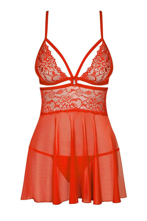 Бебі-дол Obsessive 838-BAB-3 babydoll & thong, 2XL/3XL, мереживний ліф, стрінги в комплекті