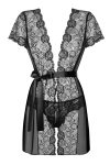 Пеньюар Obsessive Alluria peignoir & thong, прозорий, з мереживом, пояс