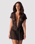 Пеньюар Obsessive Alluria peignoir & thong, прозорий, з мереживом, пояс