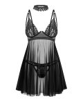 Бебі-дол Obsessive Donarella babydoll & thong, мереживний ліф, чокер та стрінги в комплекті