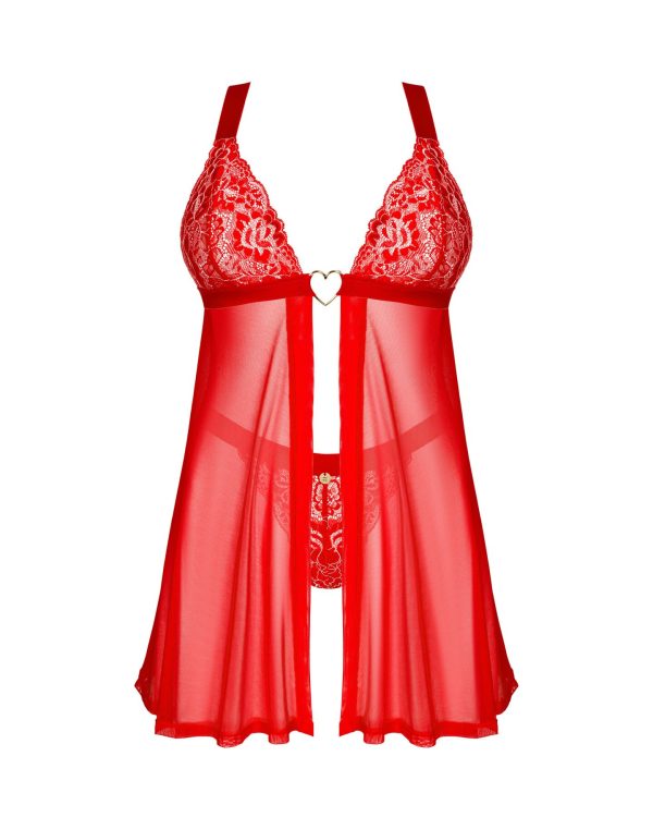 Бебі-дол Obsessive Elianes babydoll & thong, , мереживний ліф, трусики-танга в наборі