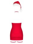 Новорічна сорочка Obsessive Kissmas chemise 2XL/3XL, червона, чокер, гартери та шапочка з помпоном