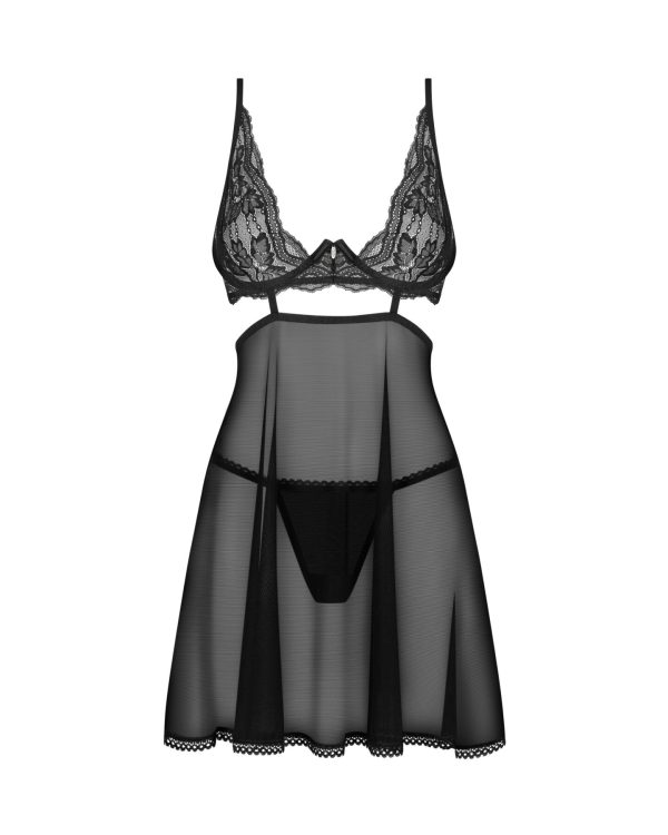 Бебі-дол Obsessive Nutris babydoll & thong, імітація ліфа та спіднички
