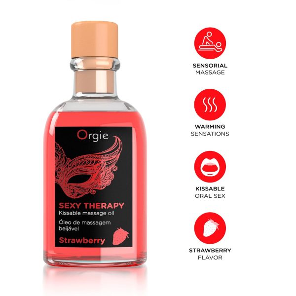 Набор для массажа Orgie – Sexy Therapy Strawberry (100 мл), съедобное разогревающее масло + перышко