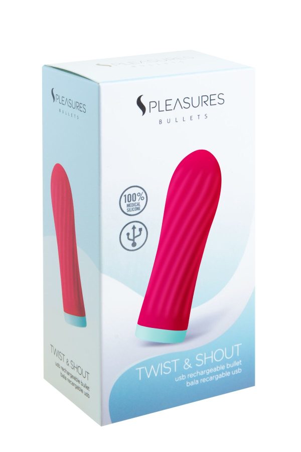 Вибропуля Pleasures Bullets Twist & Shout Cerise, ярко-розовая, ребристая поверхность, 10 режимов