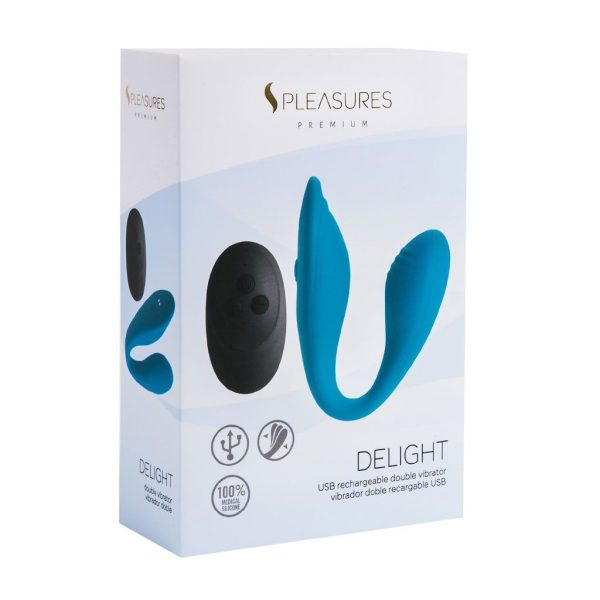 Двойной вибратор Pleasures Premium Delight, бирюзовый, для клитора и точки G, 10 режимов