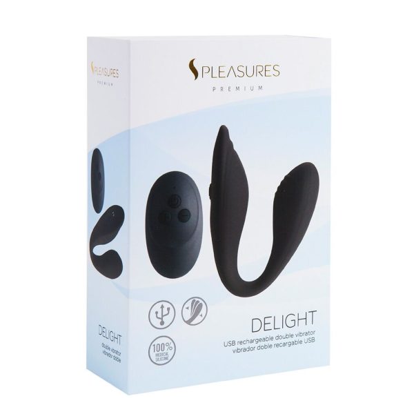 Двойной вибратор Pleasures Premium Delight, черный, для клитора и точки G, 10 режимов