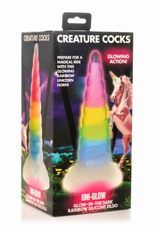 Фэнтезийный фаллоимитатор Creature Cocks Luminescent Rainbow Silicone Dildo, светится в темноте, 19,6 см