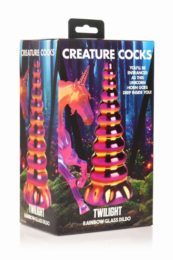 Фэнтезийный стеклянный фаллоимитатор Creature Cocks Twilight Rainbow Glass Dildo, 16 см