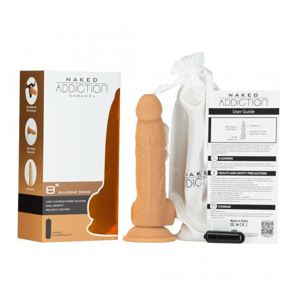 Фаллоимитатор Naked Addiction — 8″ Silicone Dual Density Dildo Vanilla, вибропуля в подарок