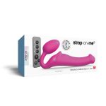 Безремневой страпон с вибрацией Strap-On-Me Vibrating Fuchsia диаметр 3,8 см, пульт ДУ, регулируемый