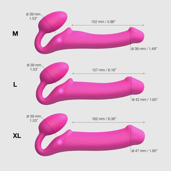 Безремневой страпон с вибрацией Strap-On-Me Vibrating Fuchsia диаметр 3,8 см, пульт ДУ, регулируемый