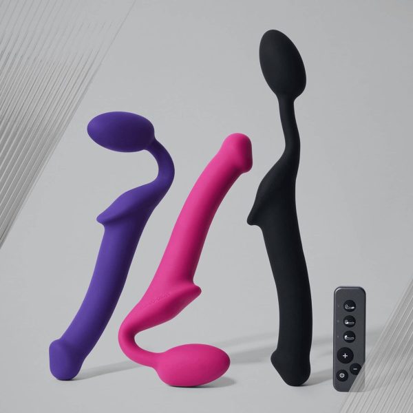 Безремінний страпон з вібрацією Strap-On-Me Vibrating Fuchsia діаметр 3,7см, пульт ДК, регульований