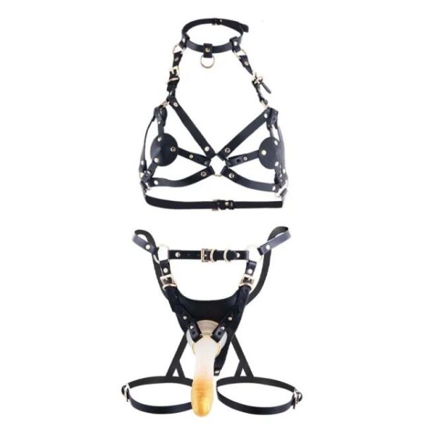 Сбруя со страпоном LOCKINK SEVANDA Queen Sheba Set with Golden Dildo