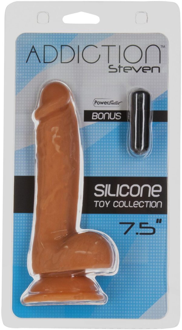 Фалоімітатор ADDICTION Steven 7.5" Silicone Dong Caramel, віброкуля в подарунок