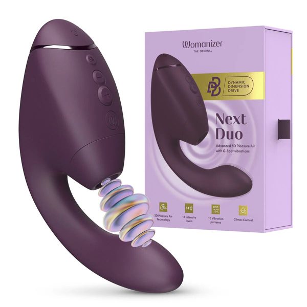 Двойной вакуумный клиторальный стимулятор с вибрацией Womanizer Next Duo - Dark