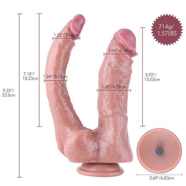 Двойной фаллоимитатор для секс-машин Hismith Double Penetrator 9.25″, KlicLok и присоска