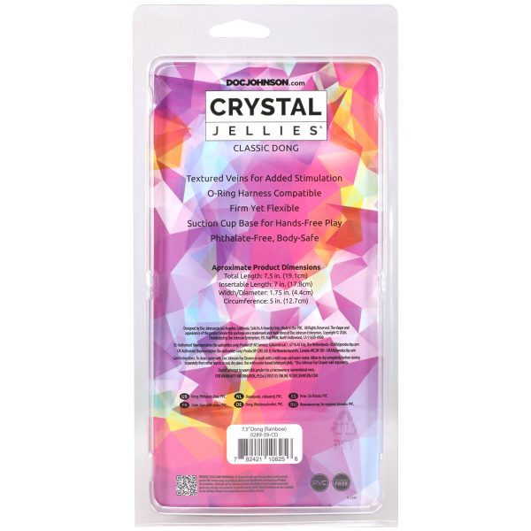Фаллоимитатор Doc Johnson Crystal Jellies - 7.5 Inch Classic Dong - Rainbow