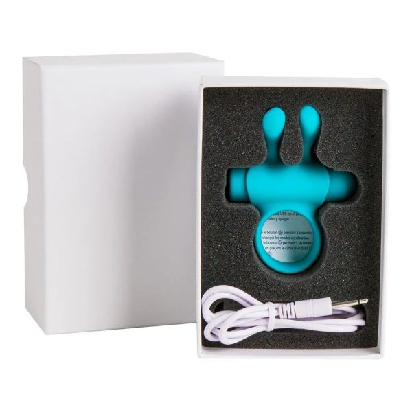 Ерекційне віброкільце Pleasures Premium Rabbit Ring бірюзове, зі знімною віброкулею та вушками