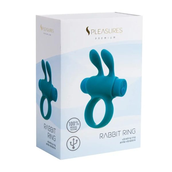 Ерекційне віброкільце Pleasures Premium Rabbit Ring бірюзове, зі знімною віброкулею та вушками